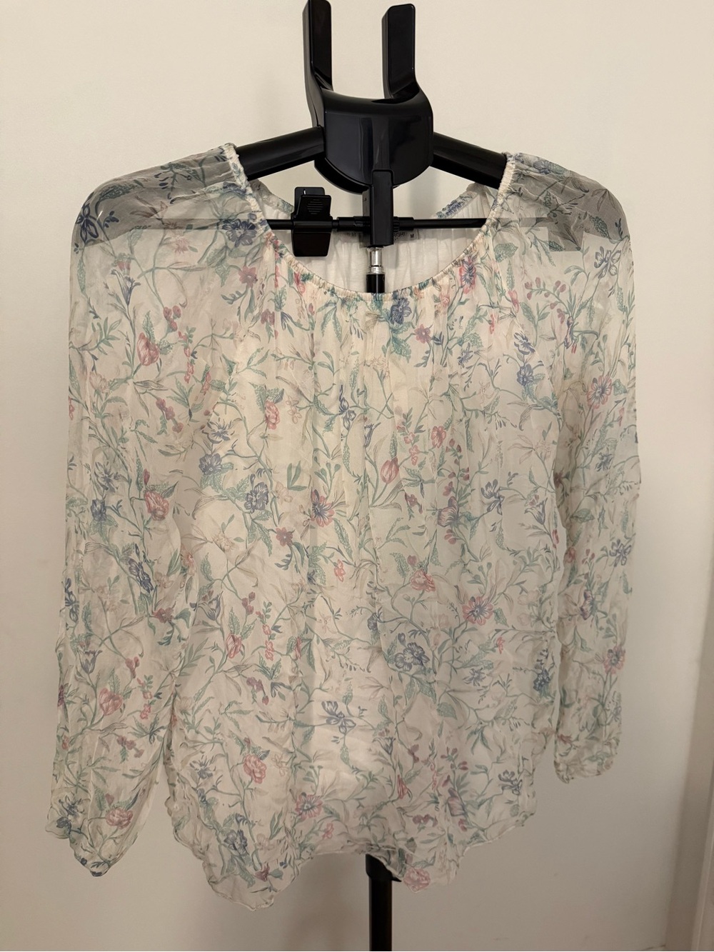 Viola Borghi Sheer Silk Floral Peasant Blouse